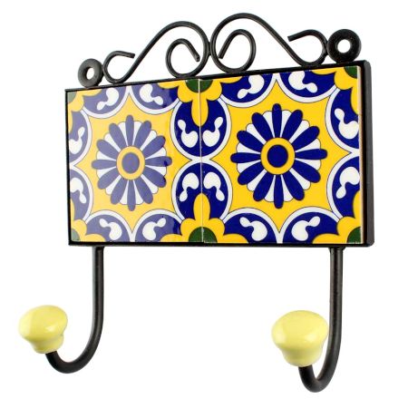 Navy Blue Wheel Flower Ceramic Tiles Hook